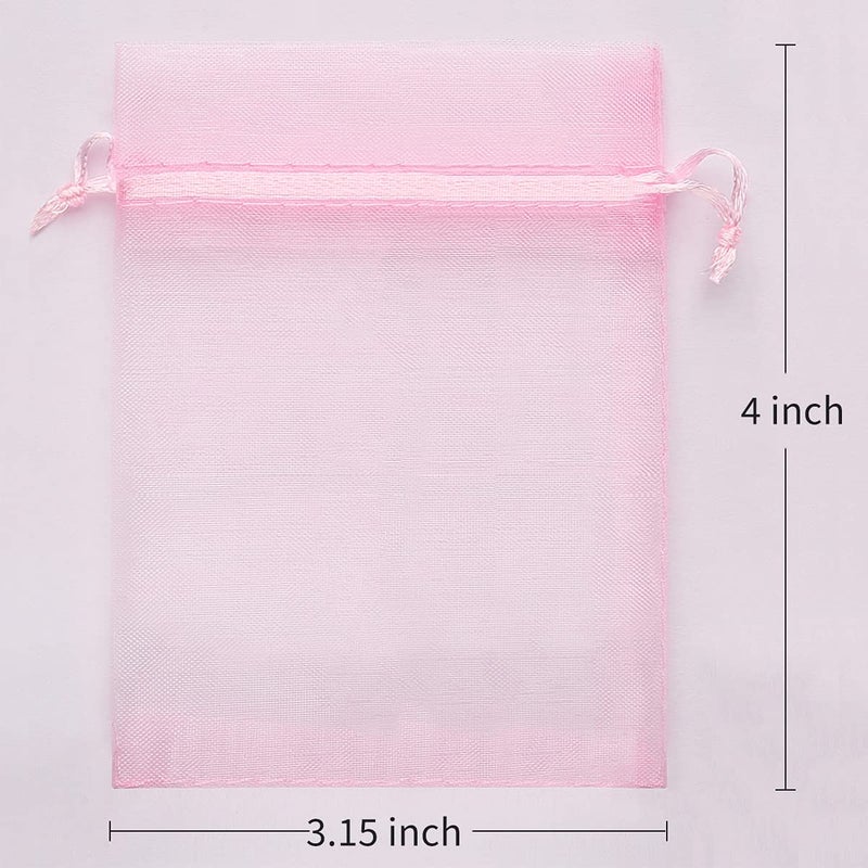 Akstore 50Pcs 3.15"x4"(8x10cm) Sheer Drawstring Organza Jewelry Pouches Wedding Party Christmas Favor Gift Bags (Pink, 3x4) - Image 2